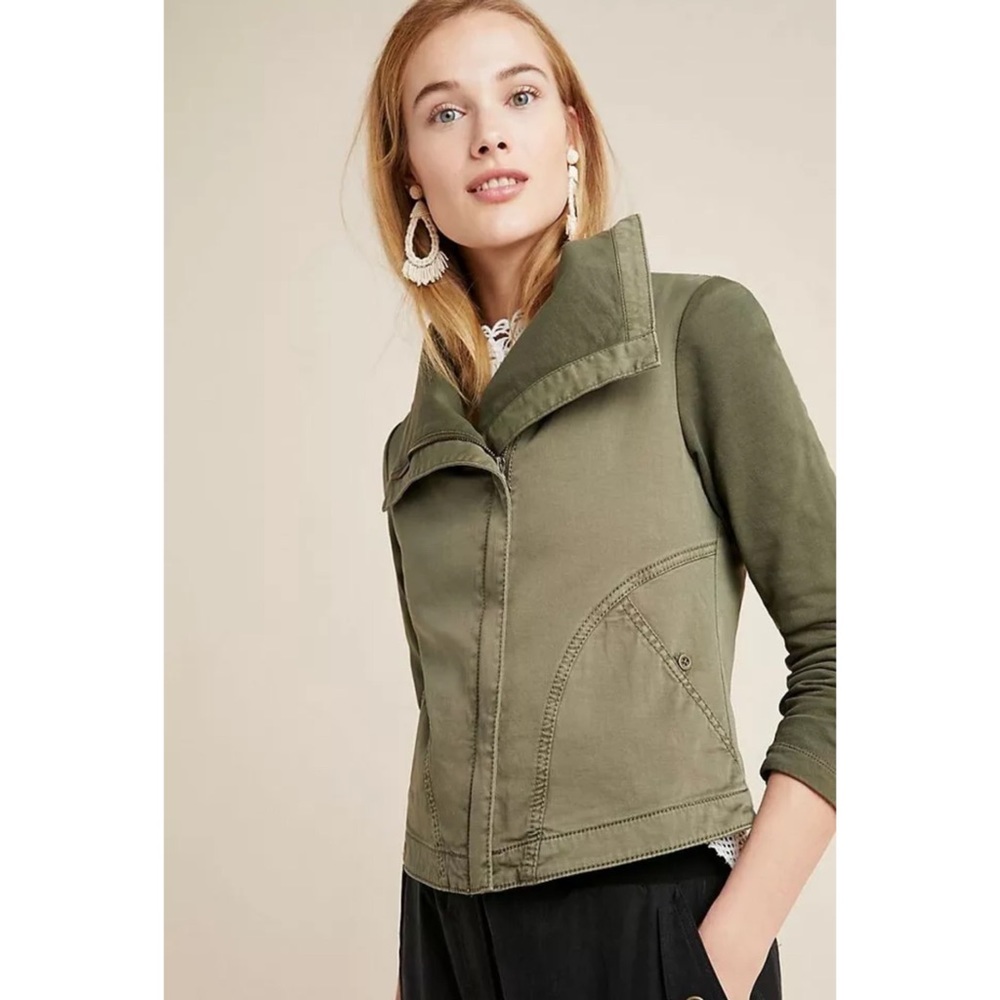 Marrakech Cropped Moto Jacket L Olive Asymmetrical Zip Utility Stretch